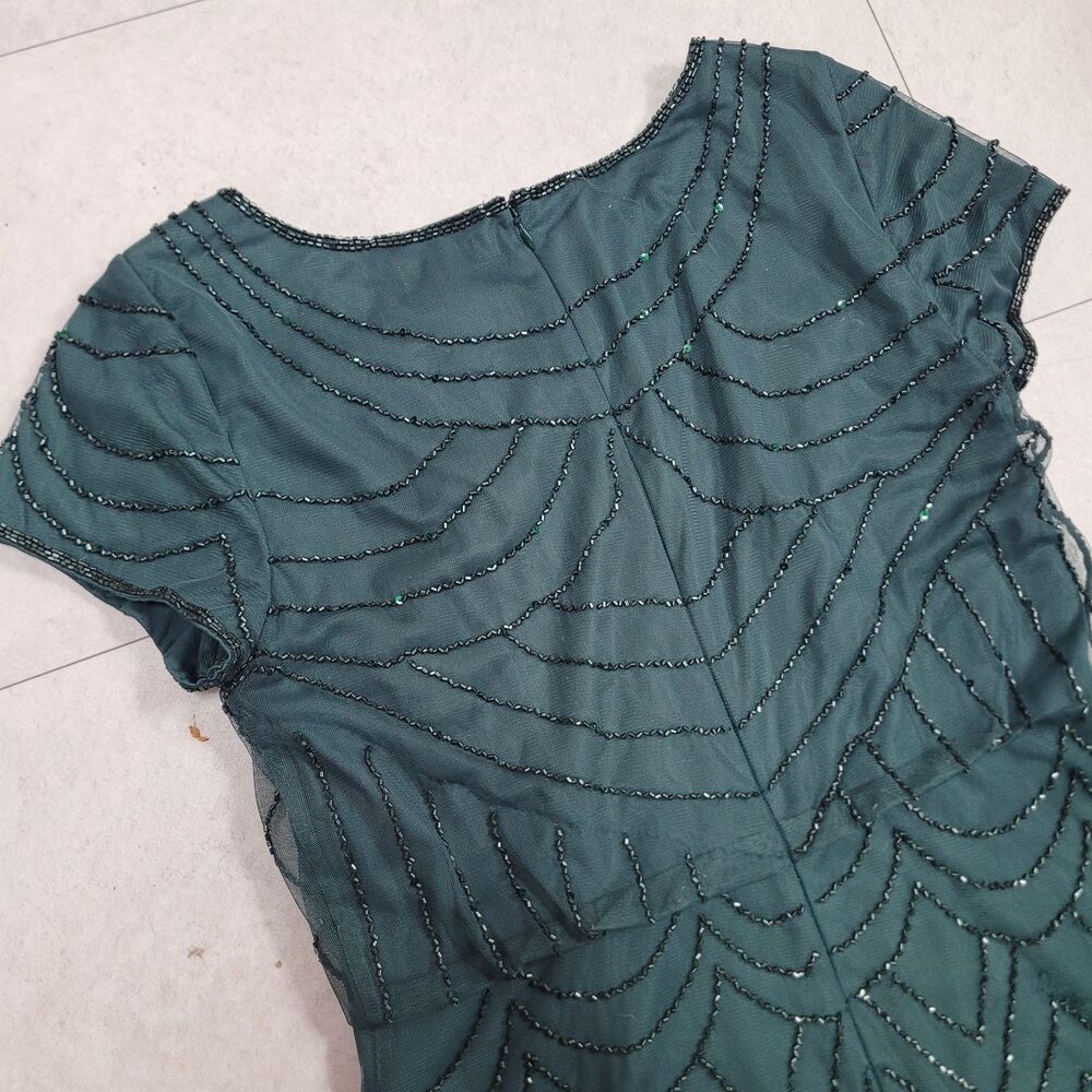 Adrianna Papell Beaded Blouson Gown Dusty Emerald Green St. Patrick's Short Slv - Picture 16 of 16
